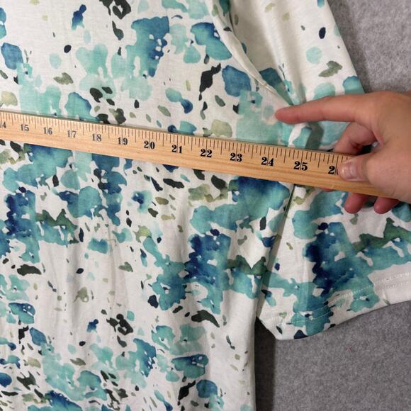 Abstract Watercolor Tunic Top 2X Blue Green Henley Thin Jersey Stretch Artsy - Picture 8 of 12